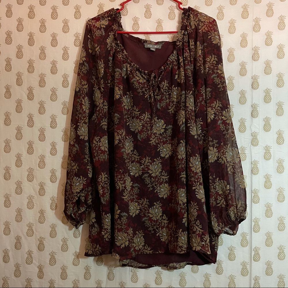 Bubble sleeve gold leaf blouse